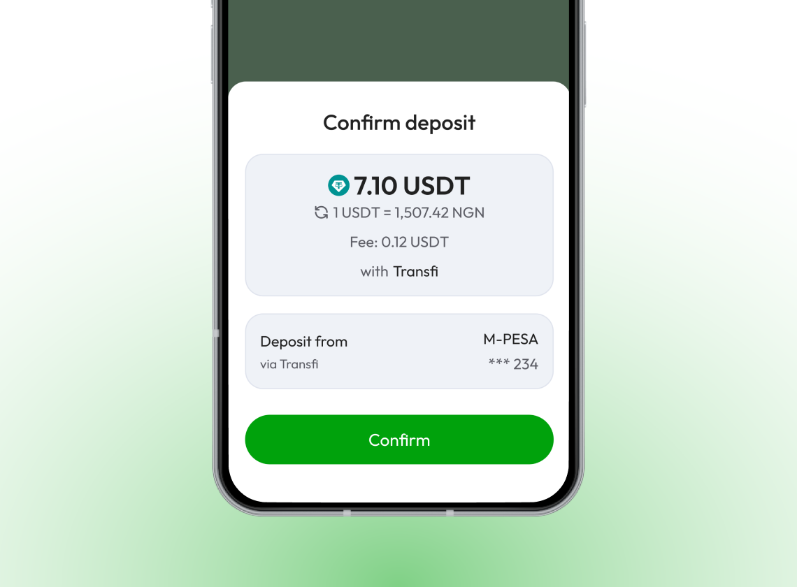 Confirm deposit screen on SendTM